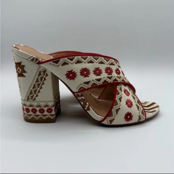 ASH Red Aztec Embroidered Padded Adel Round Toe Block Heel Slip On Heeled Sandal - Picture 16 of 16